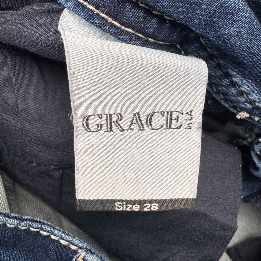 Grace in LA Jeans Womens 28 / 6 Dark Wash Thick Stitch Embellished Slim Straight - Picture 6 of 12